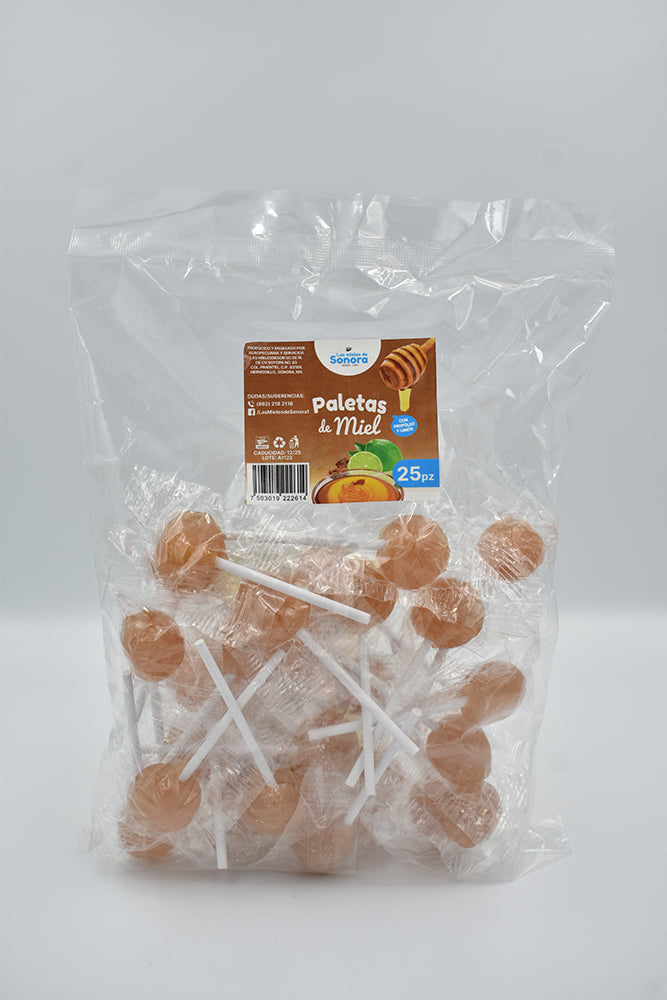 Paletas de Miel con Propóleo y Limón 25 pzs